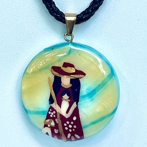 Oriental pendent with black leather corded necklace